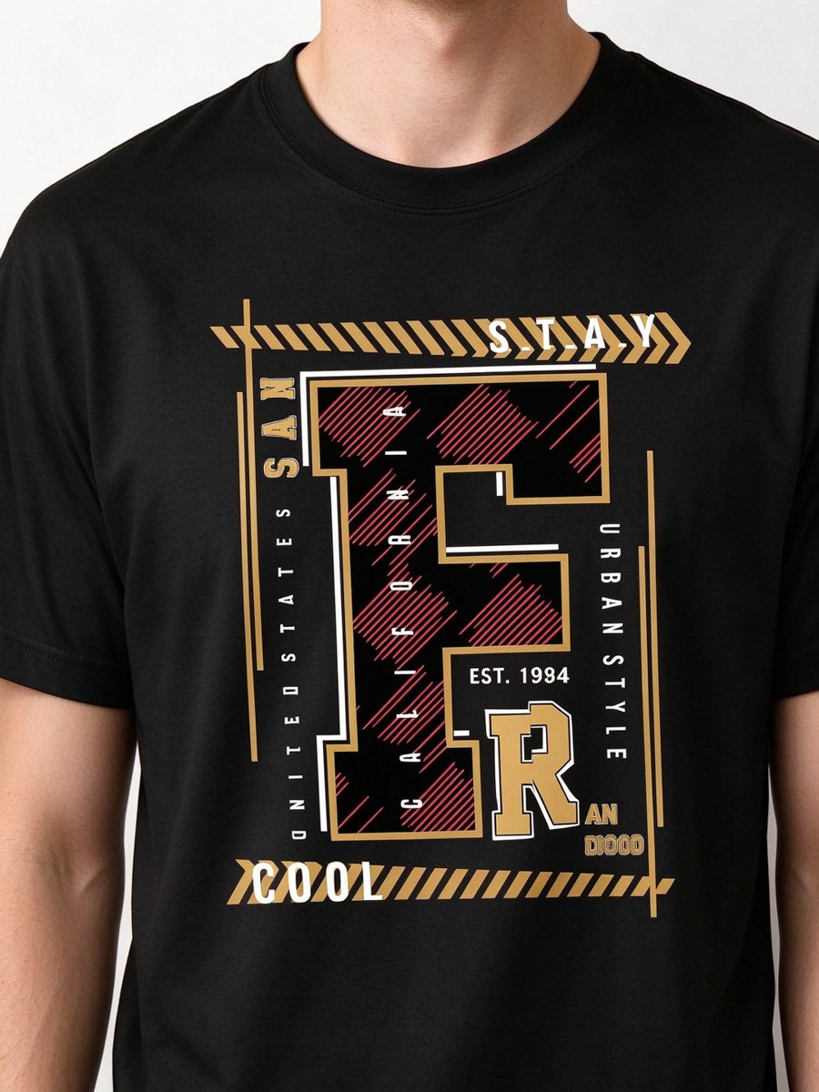 Men Black Graphic T-Shirt