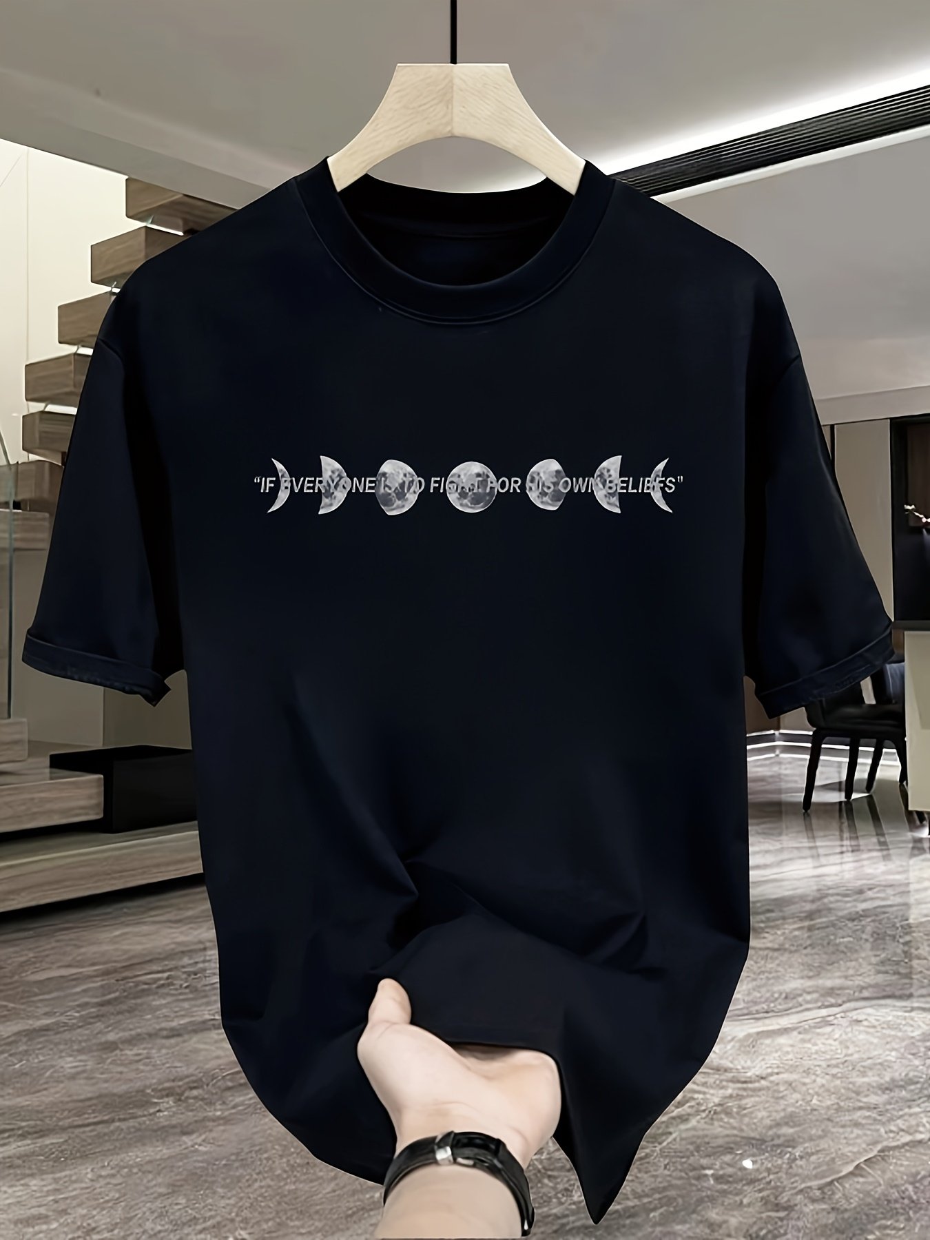 Black Graphic Round Neck Loose Fit T-Shirt