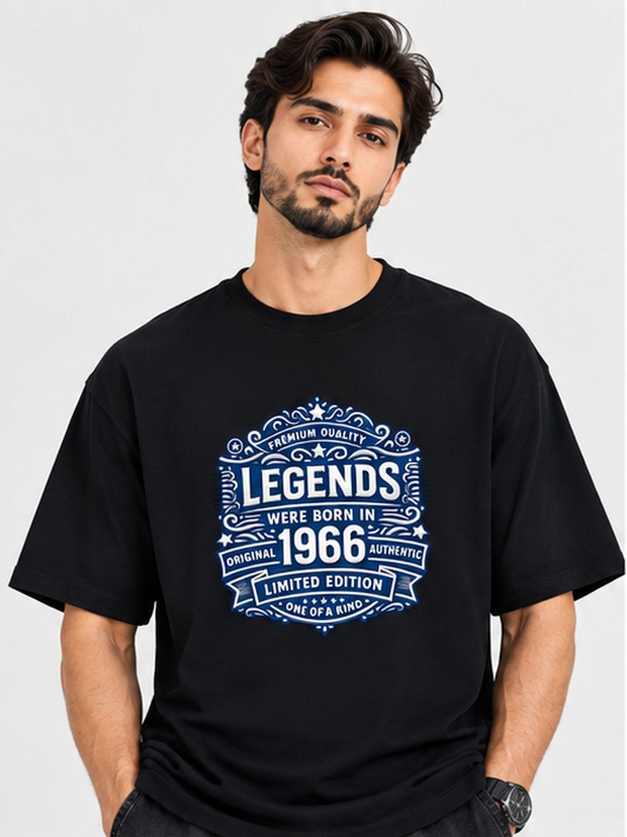 Men Black Cotton Legends Born in 1966 Graphic T-Shirt