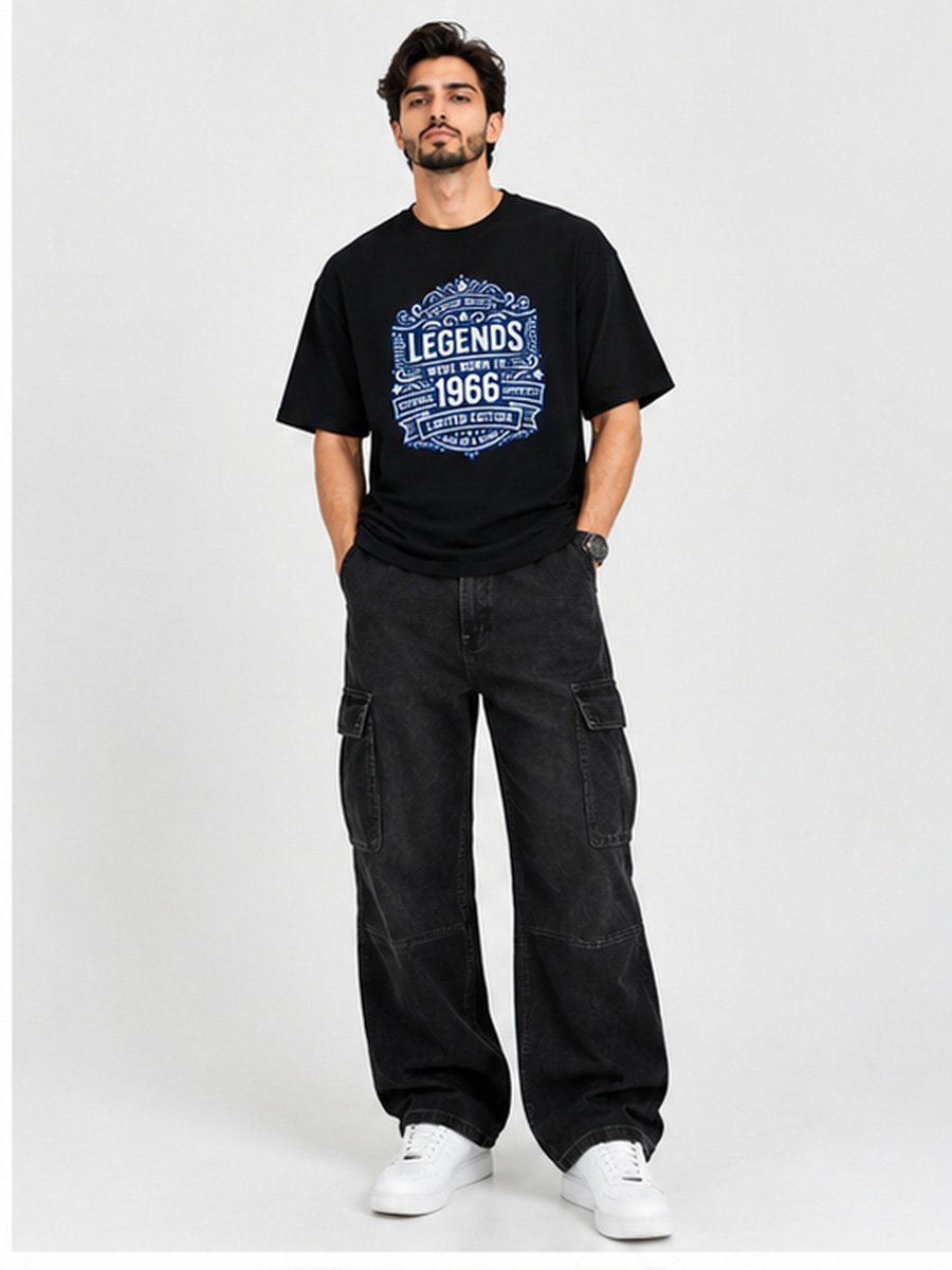 Men Black Cotton Legends Born in 1966 Graphic T-Shirt
