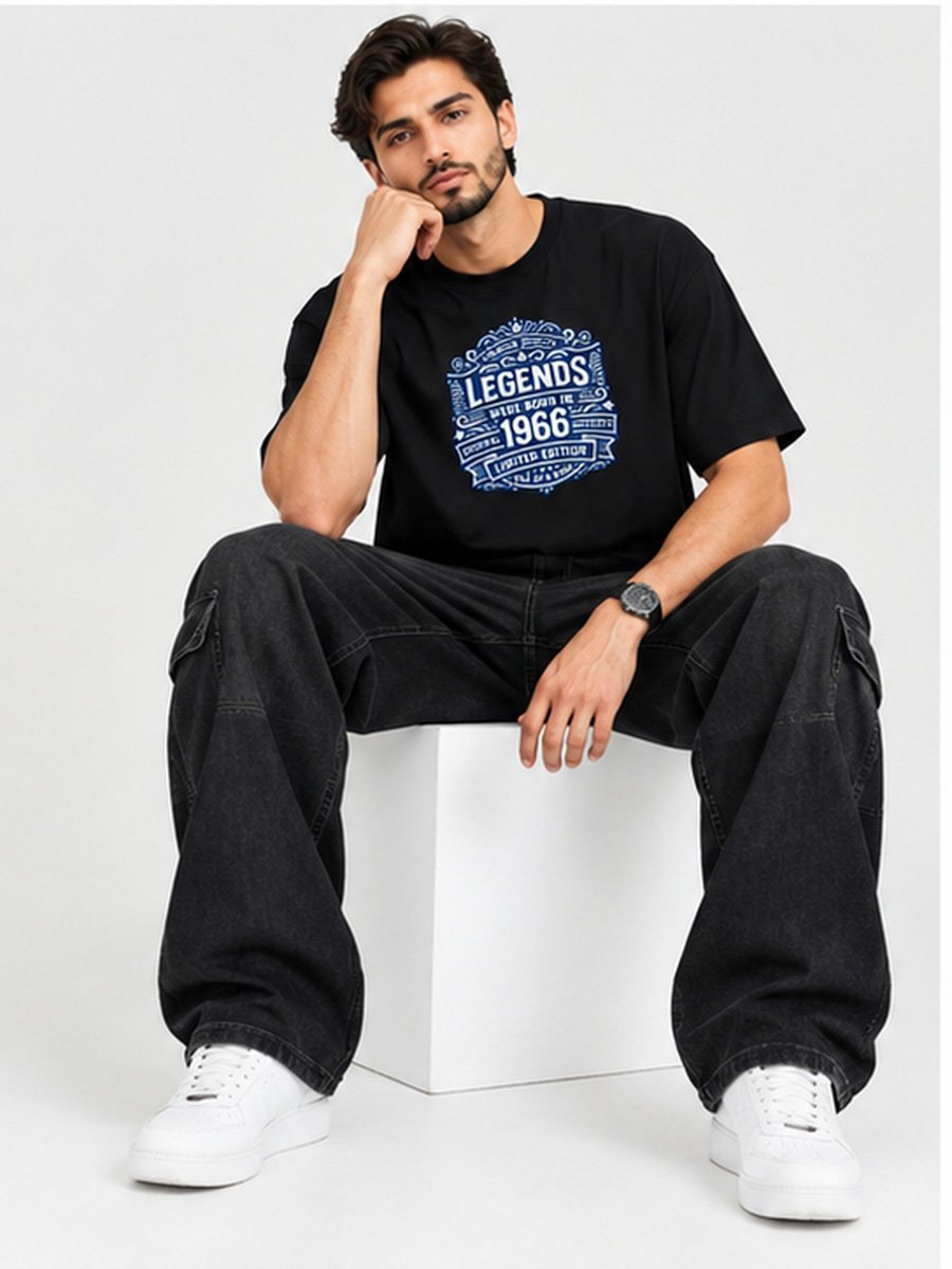 Men Black Cotton Legends Born in 1966 Graphic T-Shirt