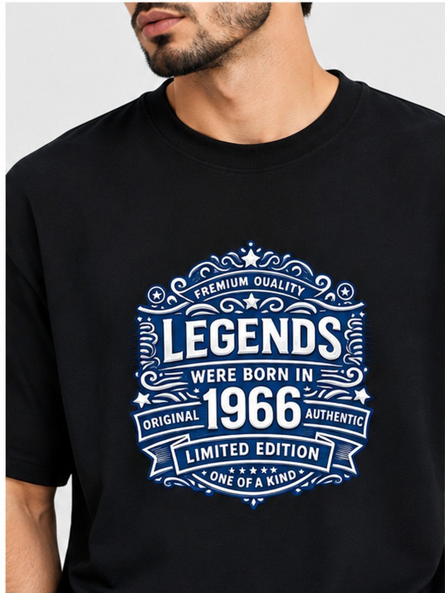 Men Black Cotton Legends Born in 1966 Graphic T-Shirt
