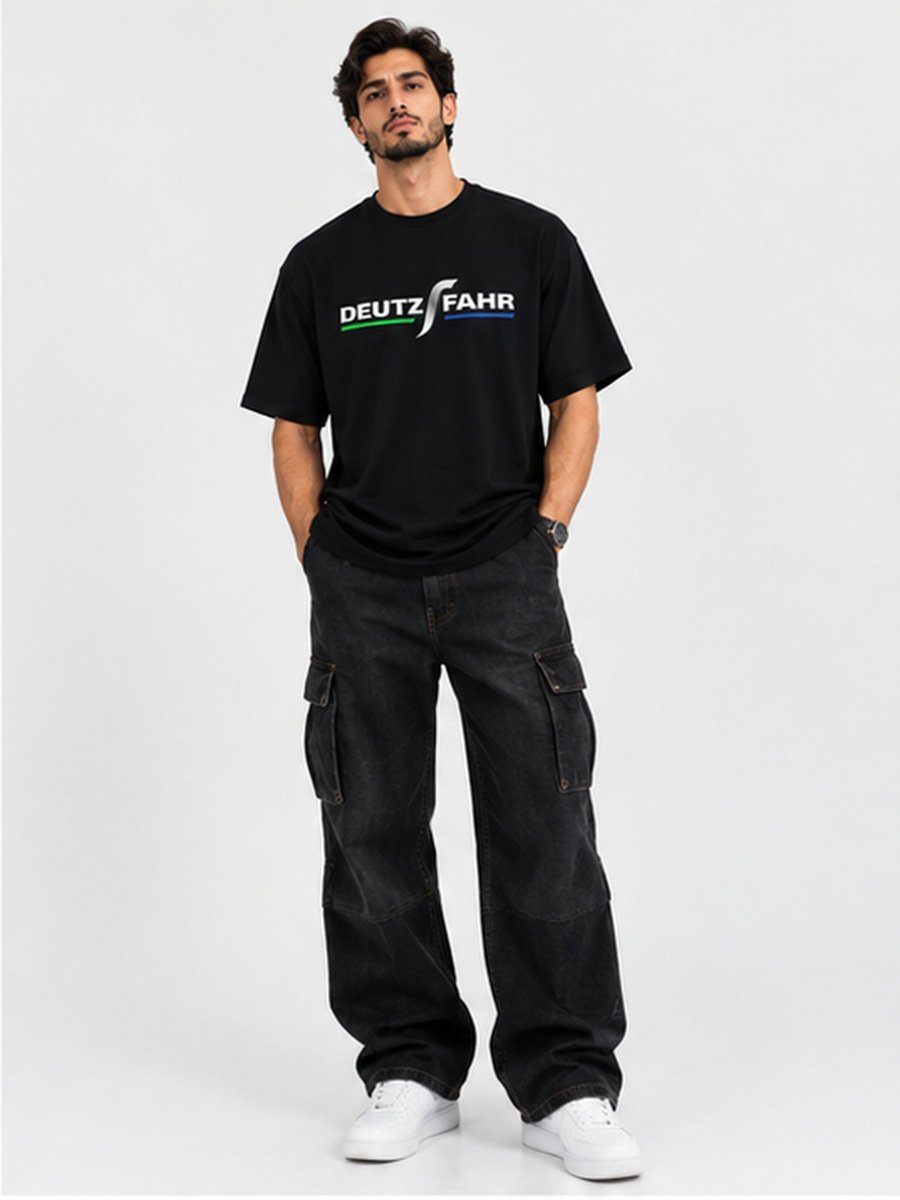 Men Black Knitted Graphic T-Shirt
