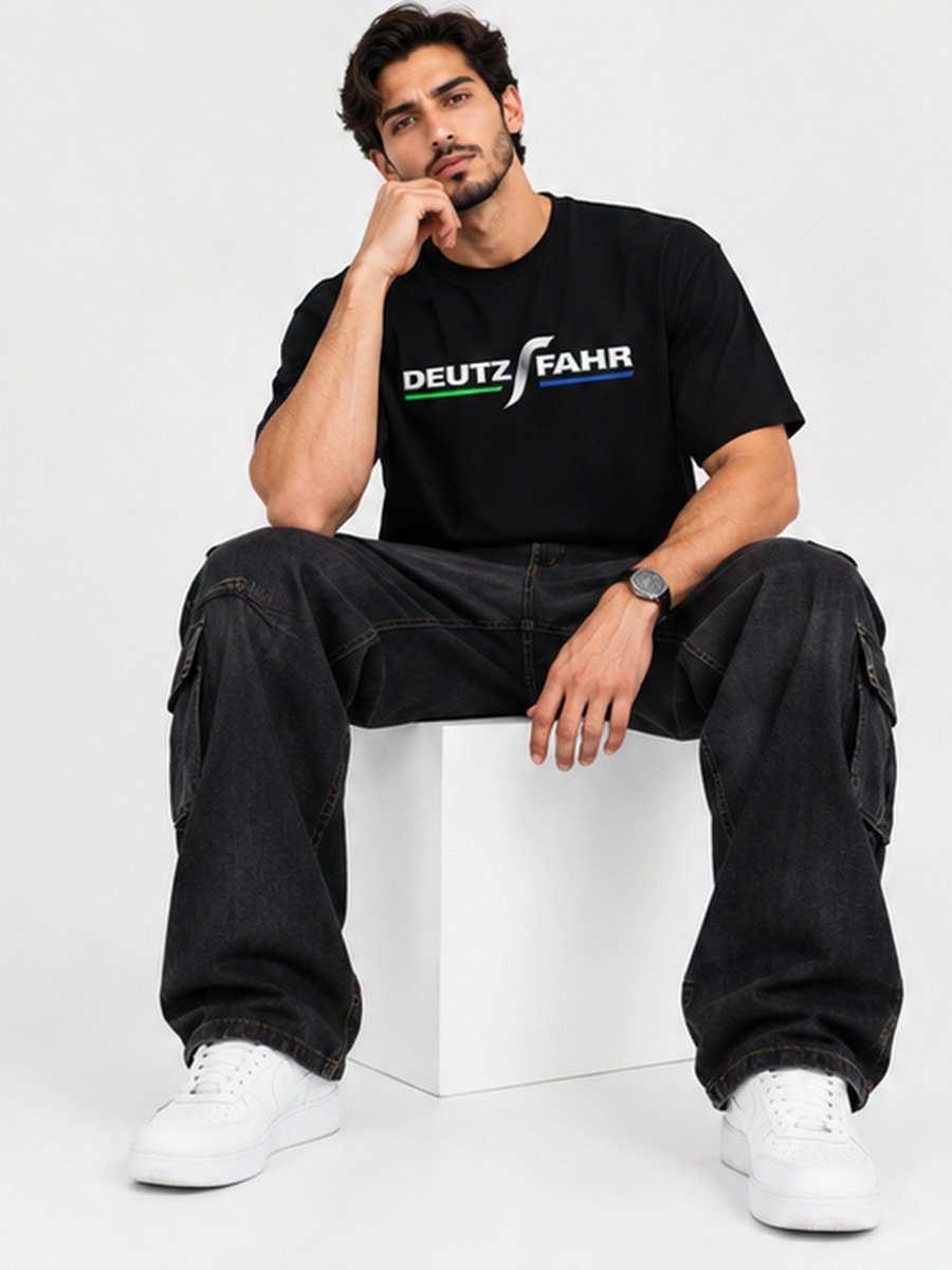 Men Black Knitted Graphic T-Shirt
