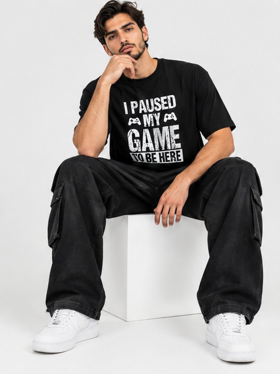 Men Black Gamer Graphic T-Shirt