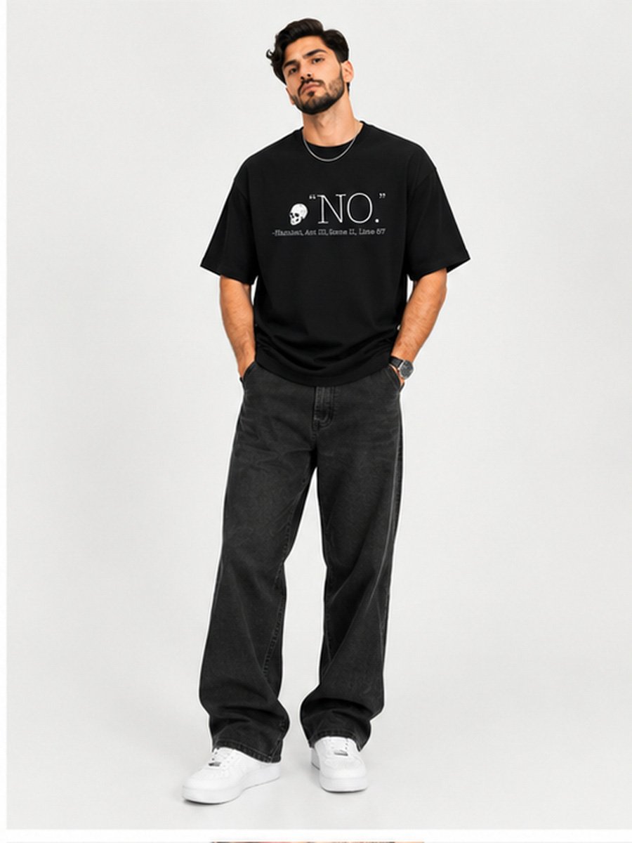 Men Black Cotton No Skull Graphic T-Shirt