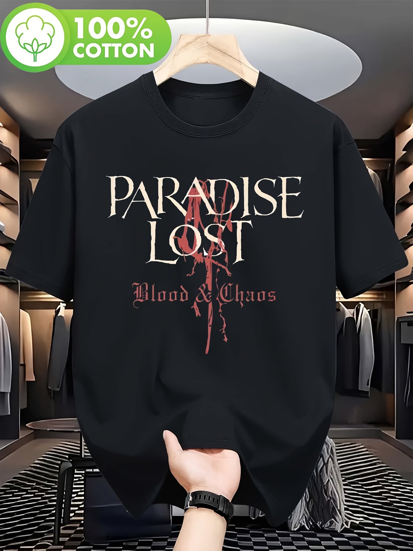 Black Graphic Round Neck Loose Fit T-Shirt
