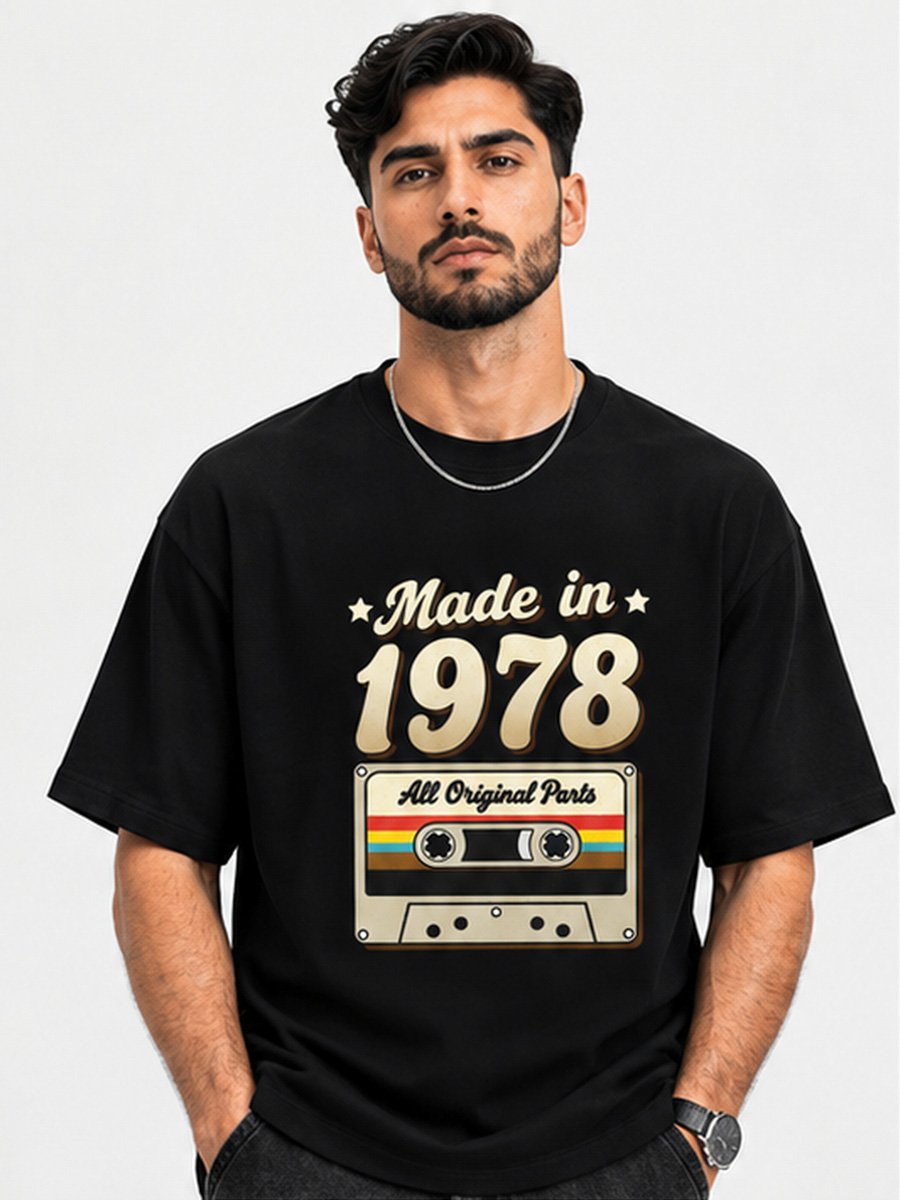 Vintage 1978 Made In All Original Parts Cassette Black T-Shirt
