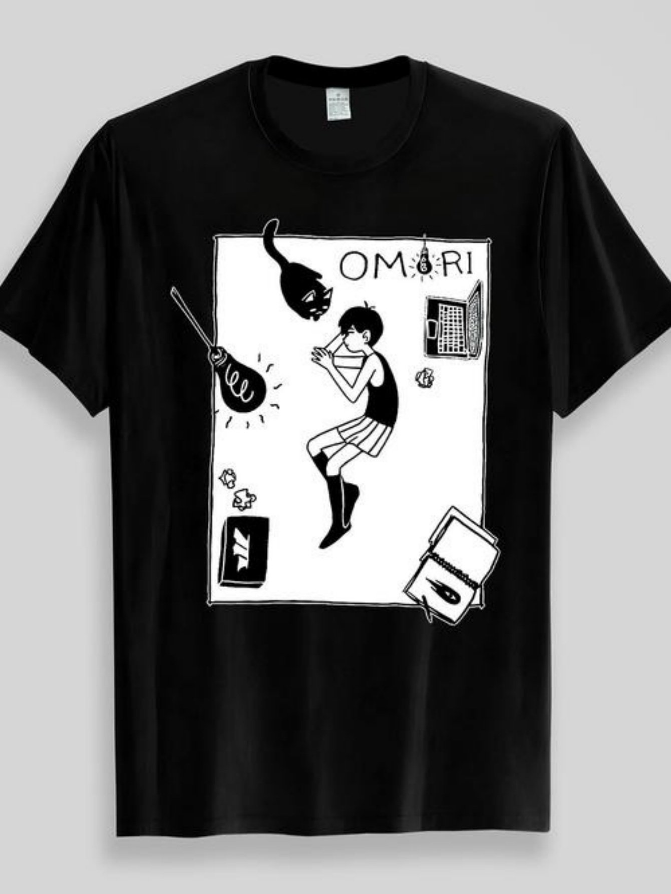 Black Graphic Round Neck Loose Fit T-Shirt
