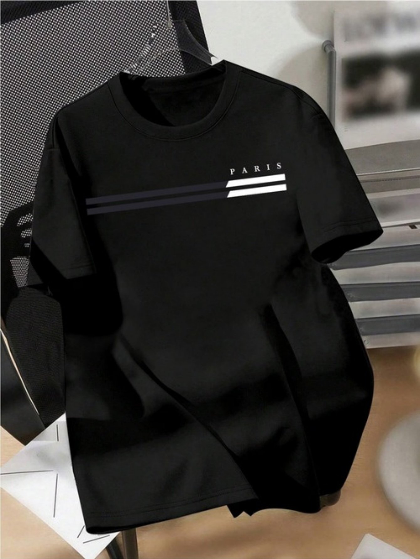 Black Printed Round Neck Regular T-Shirt