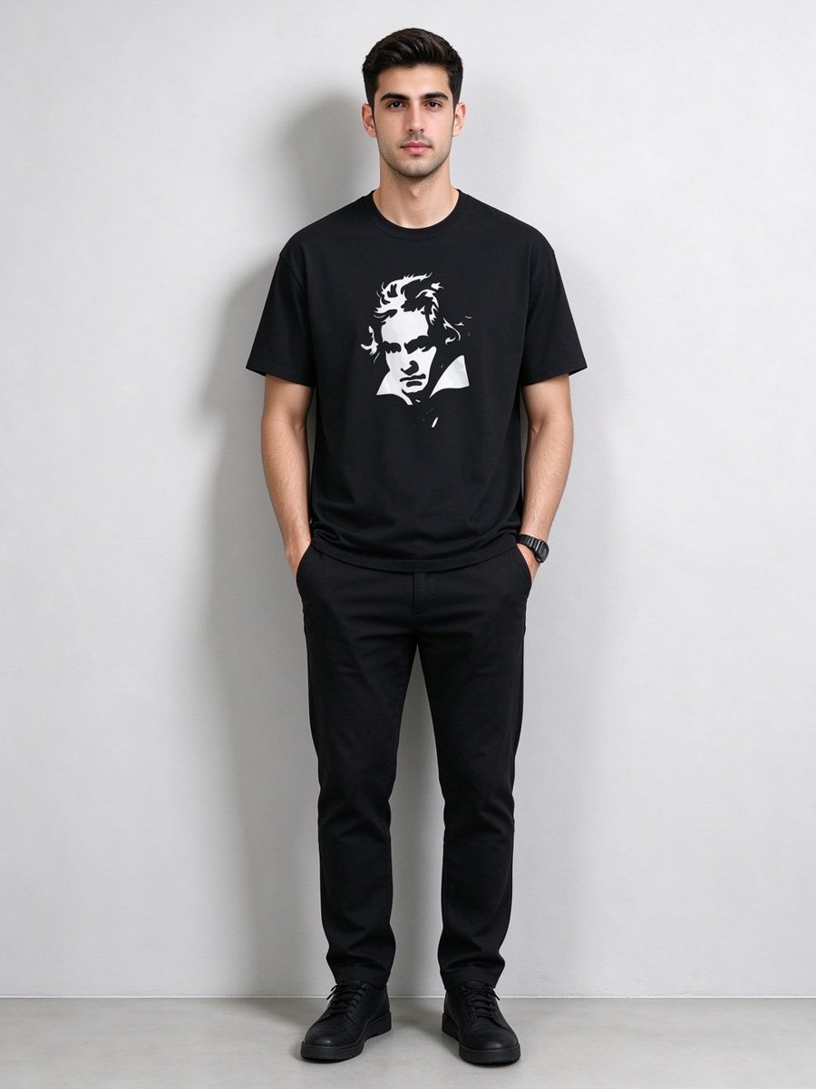 Men Black Beethoven Graphic T-Shirt