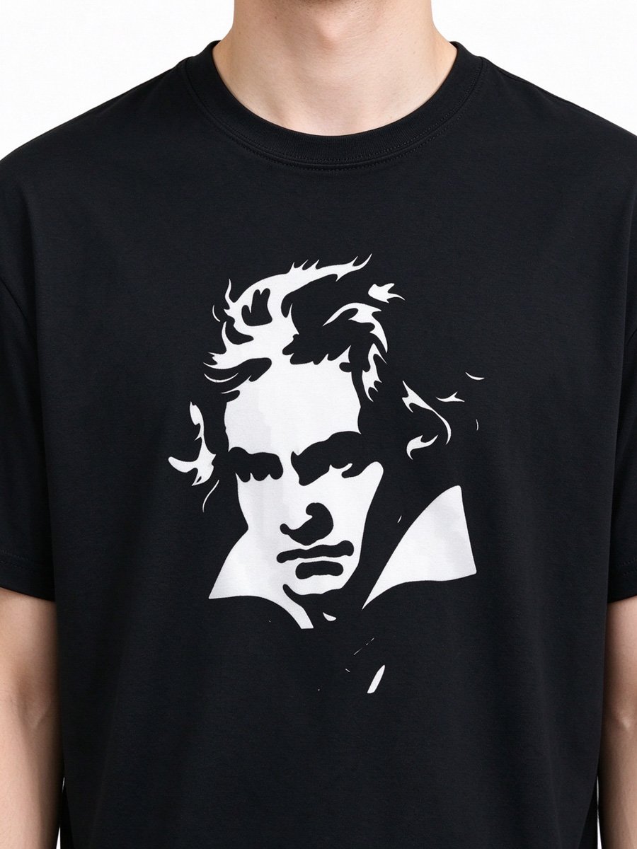 Men Black Beethoven Graphic T-Shirt