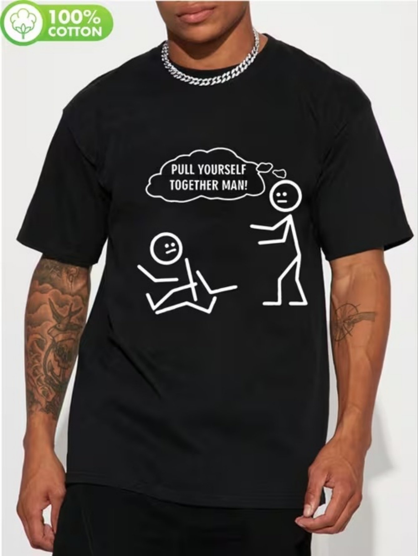 Black Graphic Round Neck Loose Fit T-Shirt