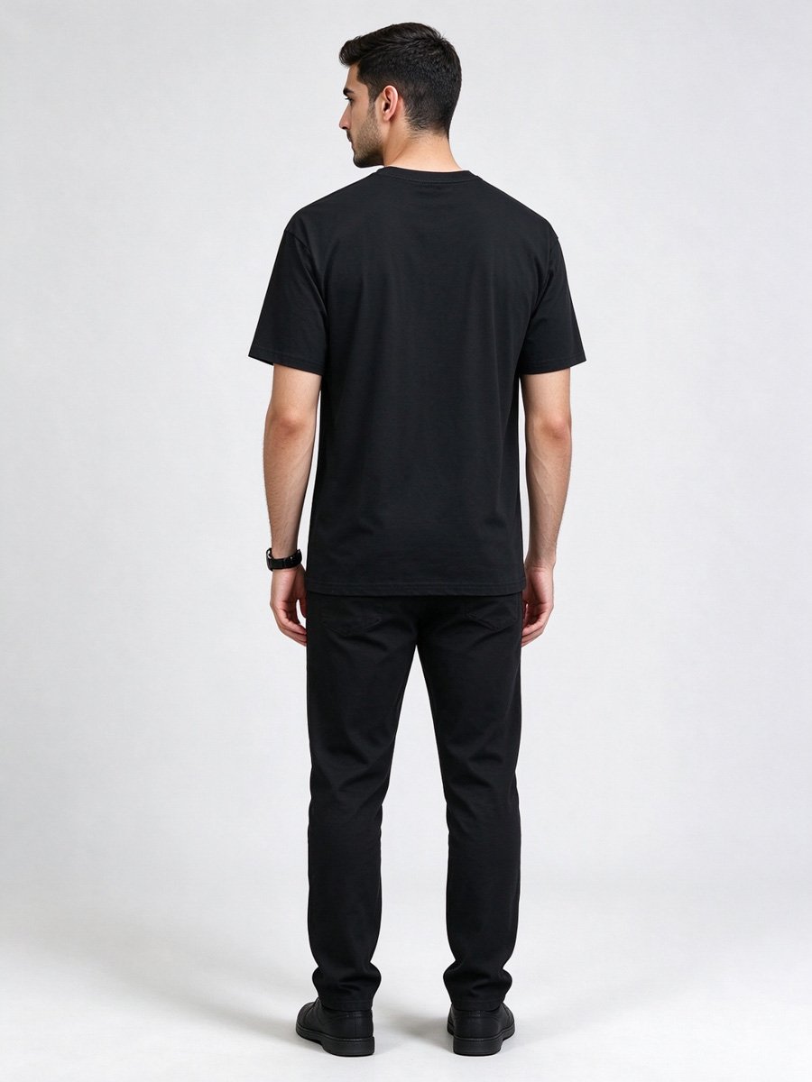 Men Black Owl Graphic T-Shirt with Round Neck