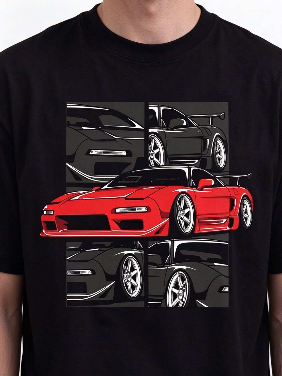 Men Black Knitted Car Graphic T-Shirt