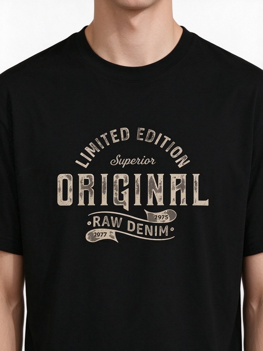 Men Black Graphic T-Shirt with Round Neck