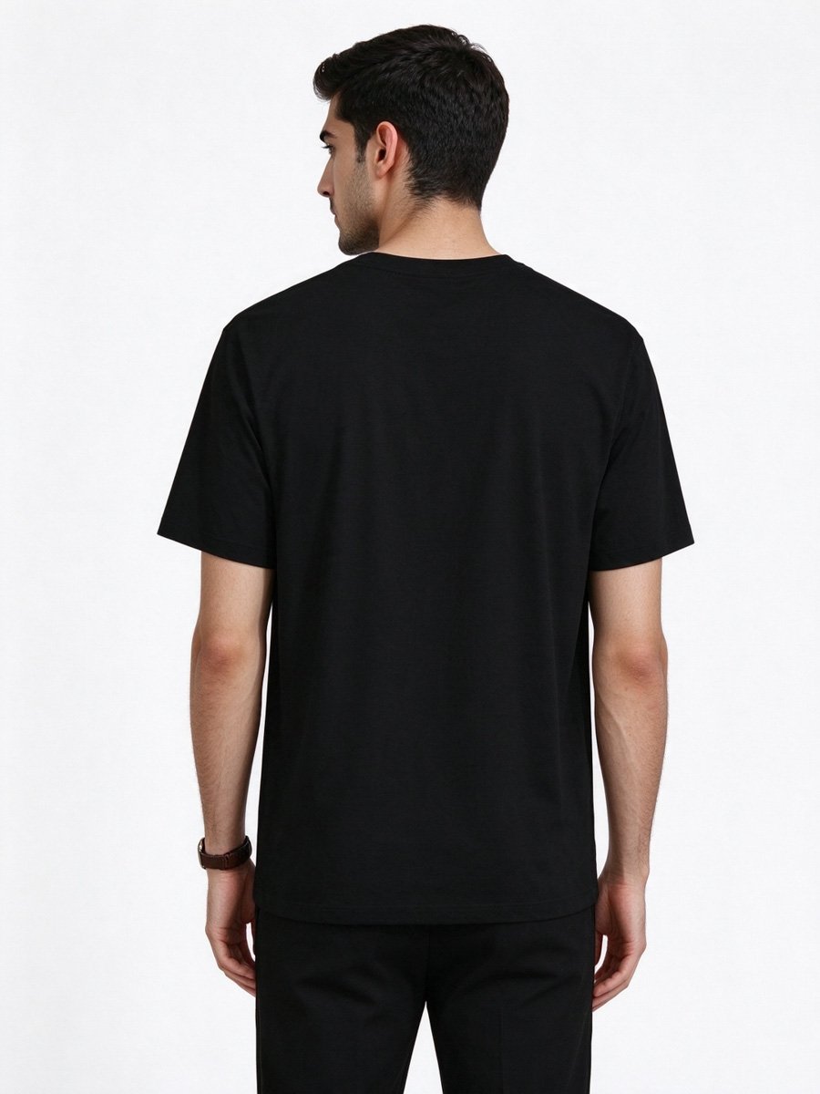 Men Black Graphic T-Shirt with Round Neck
