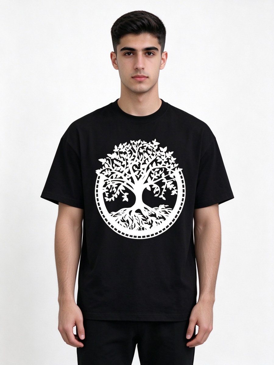 Men Black Tree of Life Graphic T-Shirt