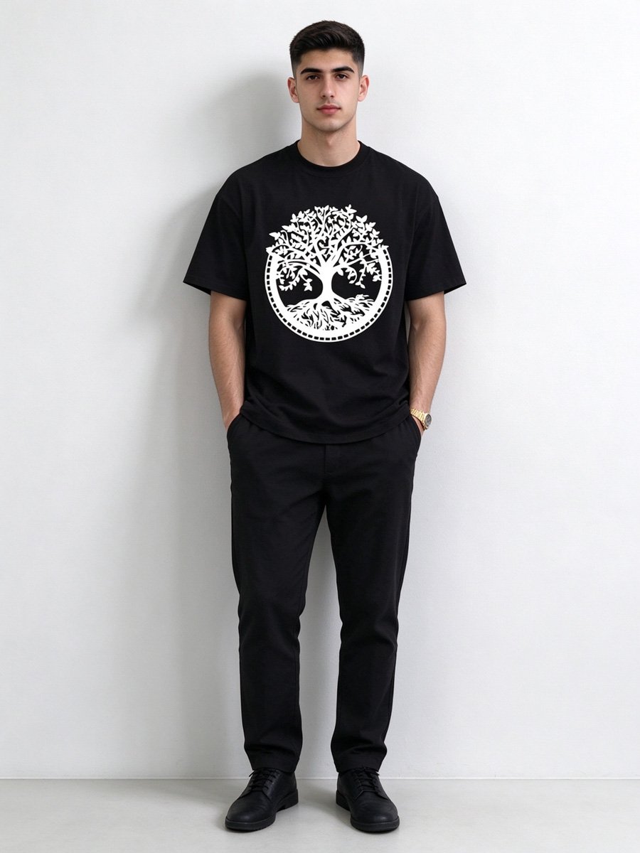 Men Black Tree of Life Graphic T-Shirt
