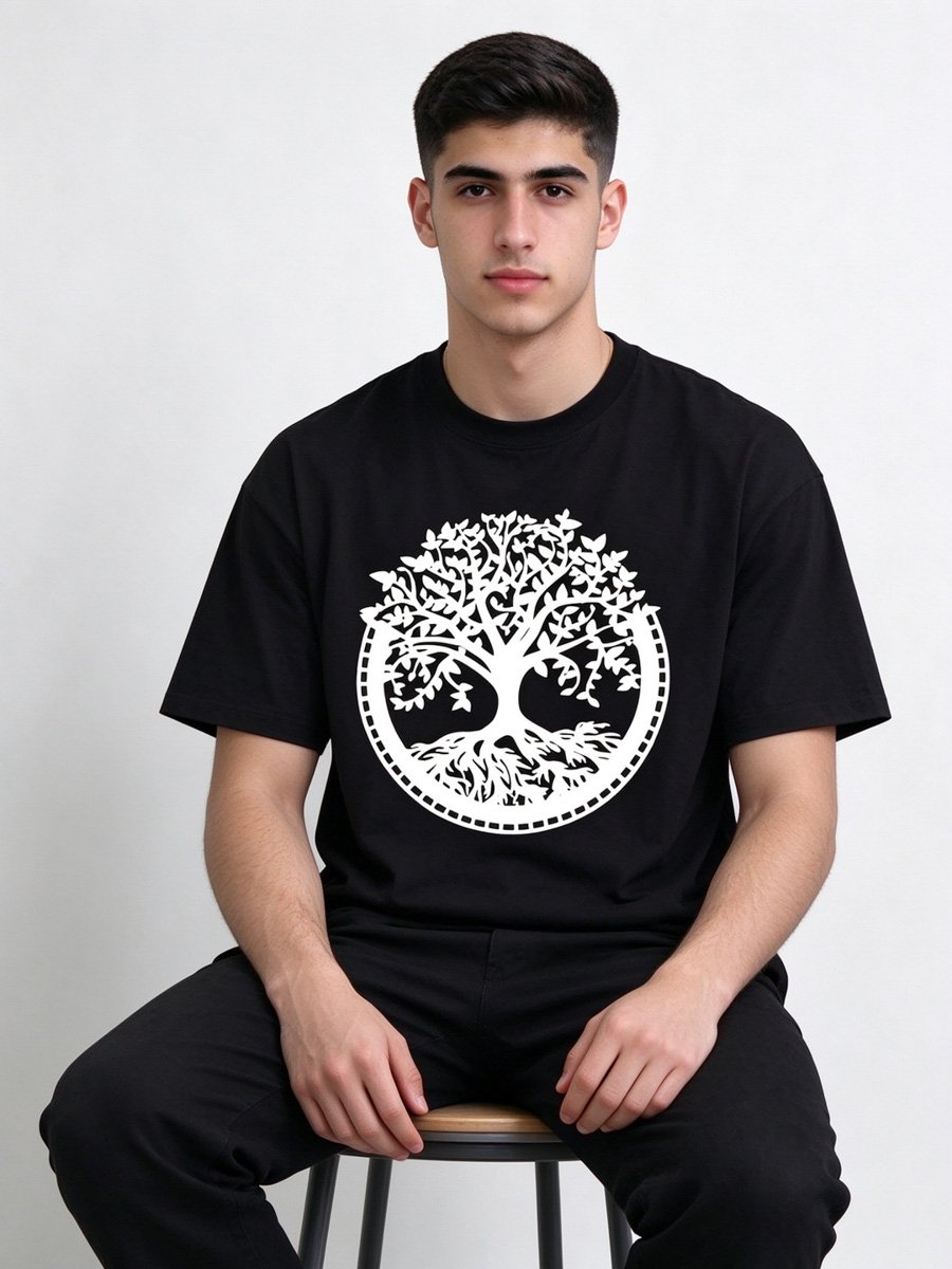 Men Black Tree of Life Graphic T-Shirt