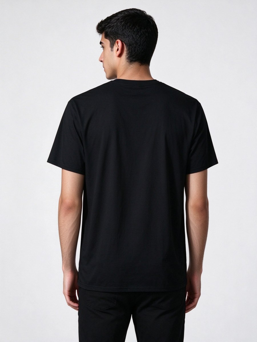 Men Black Graphic Spray Gun Heartbeat T-Shirt