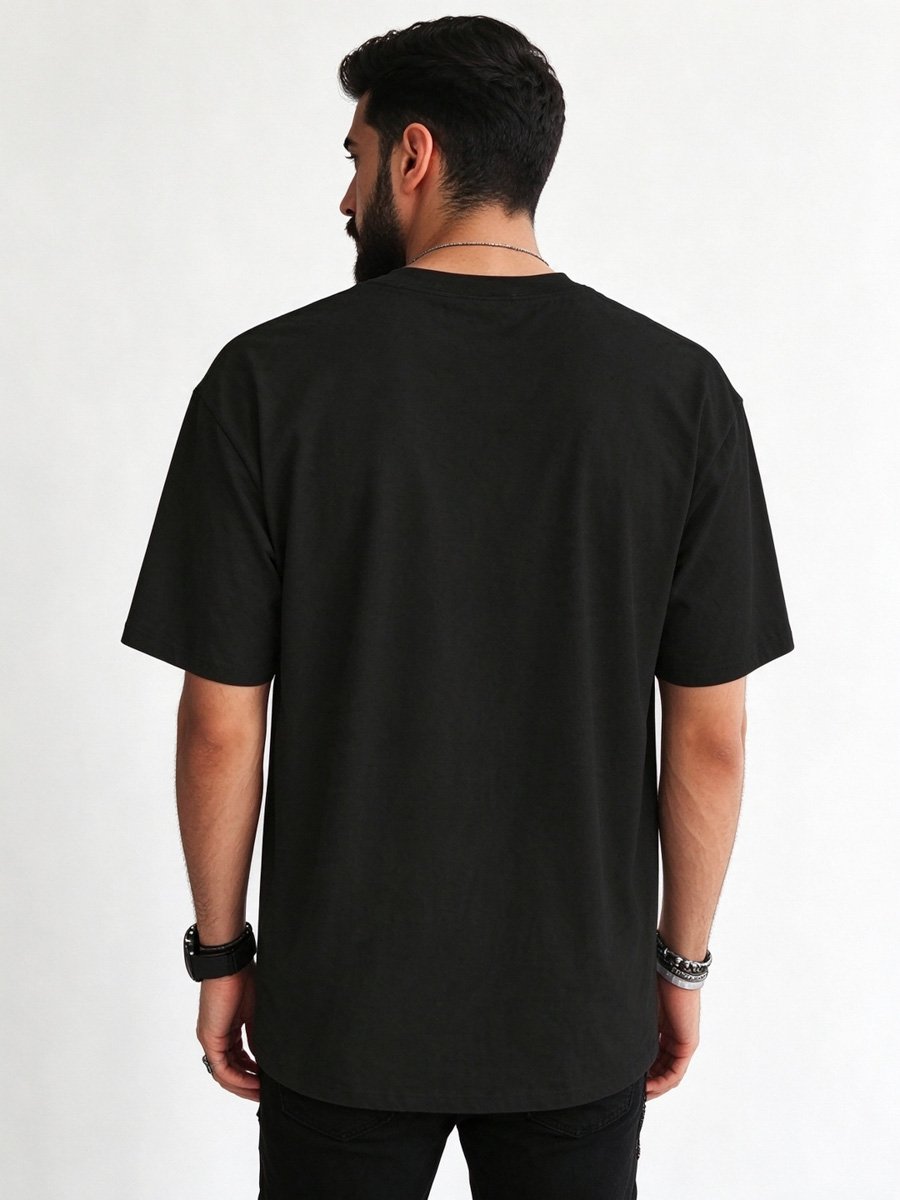 Men Black Cotton Graphic T-Shirt