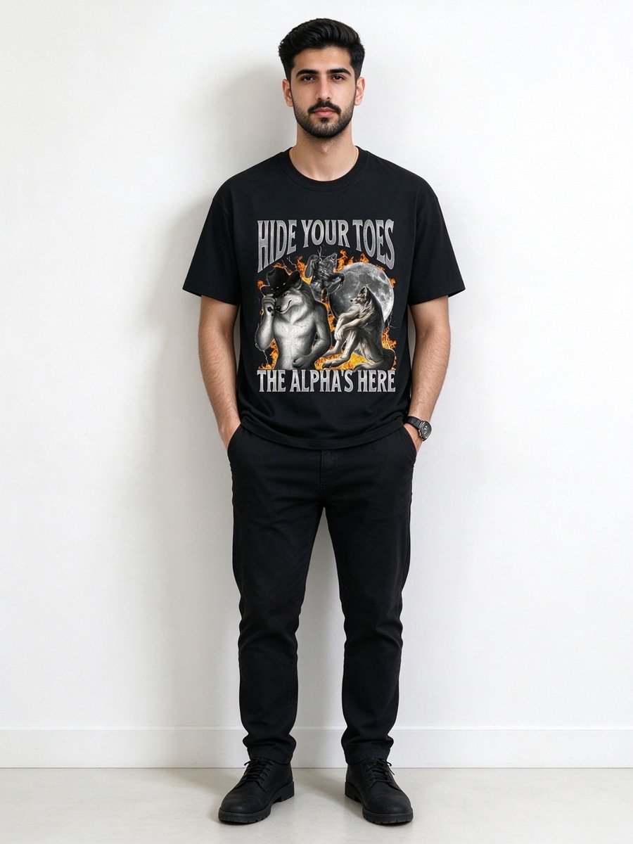 Men Black Cotton Wolf Graphic T-Shirt