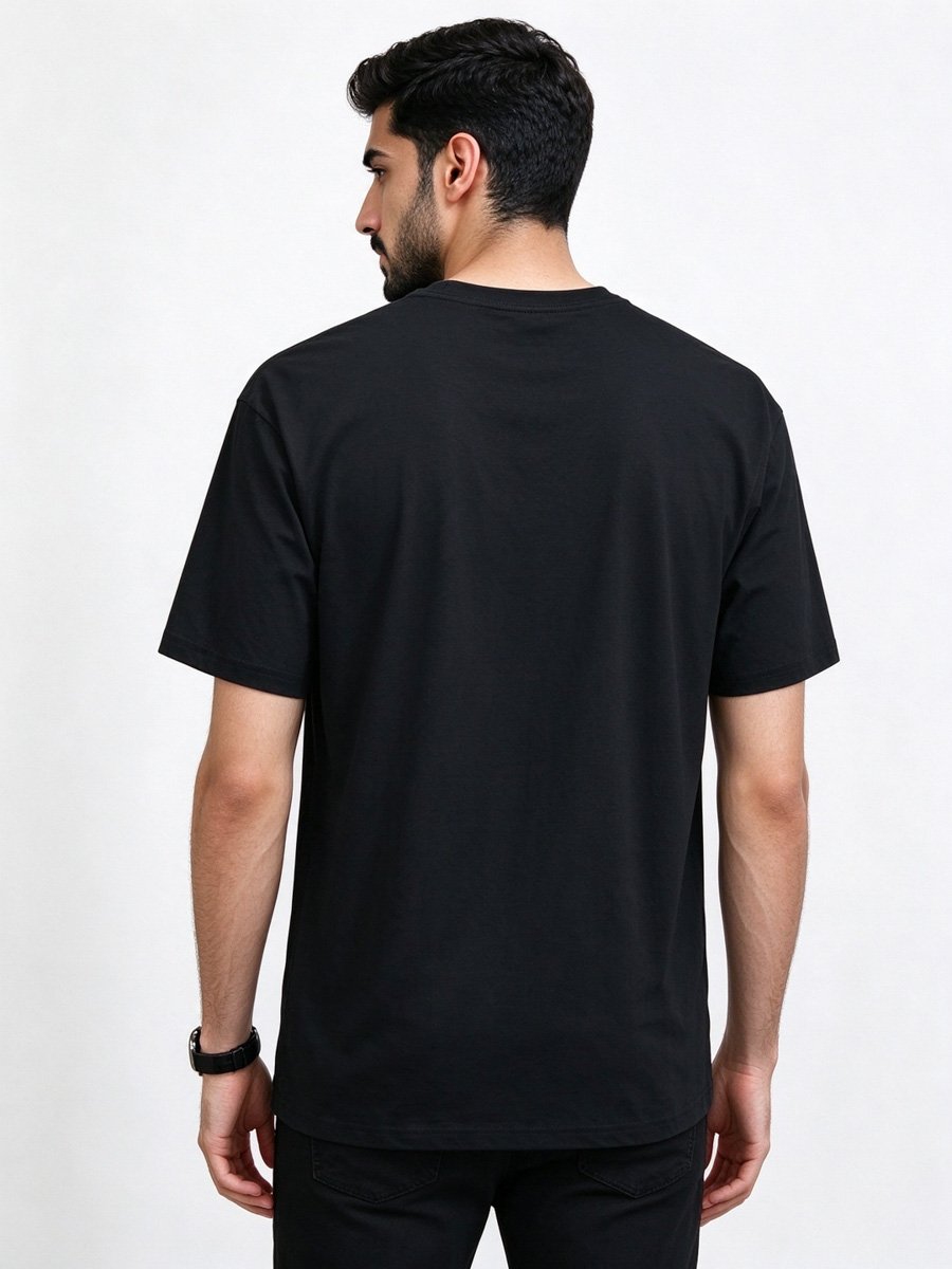 Men Black Cotton Wolf Graphic T-Shirt