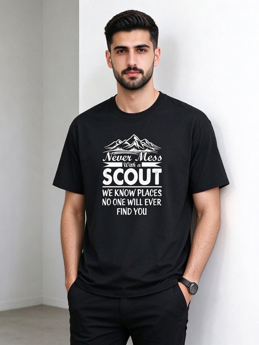 Men Black Graphic T-Shirt with Short Sleeve