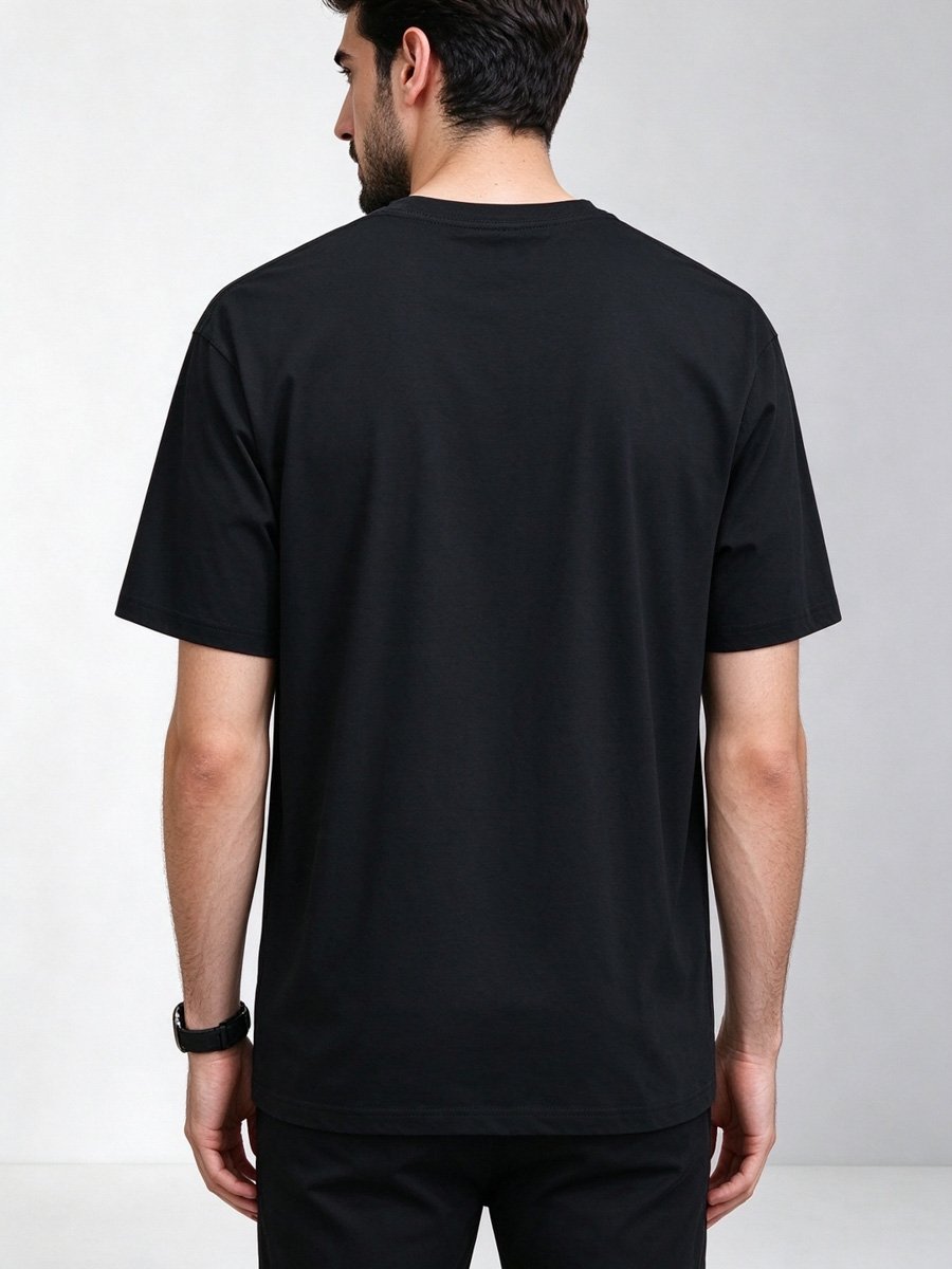 Men Black Graphic T-Shirt with Short Sleeve