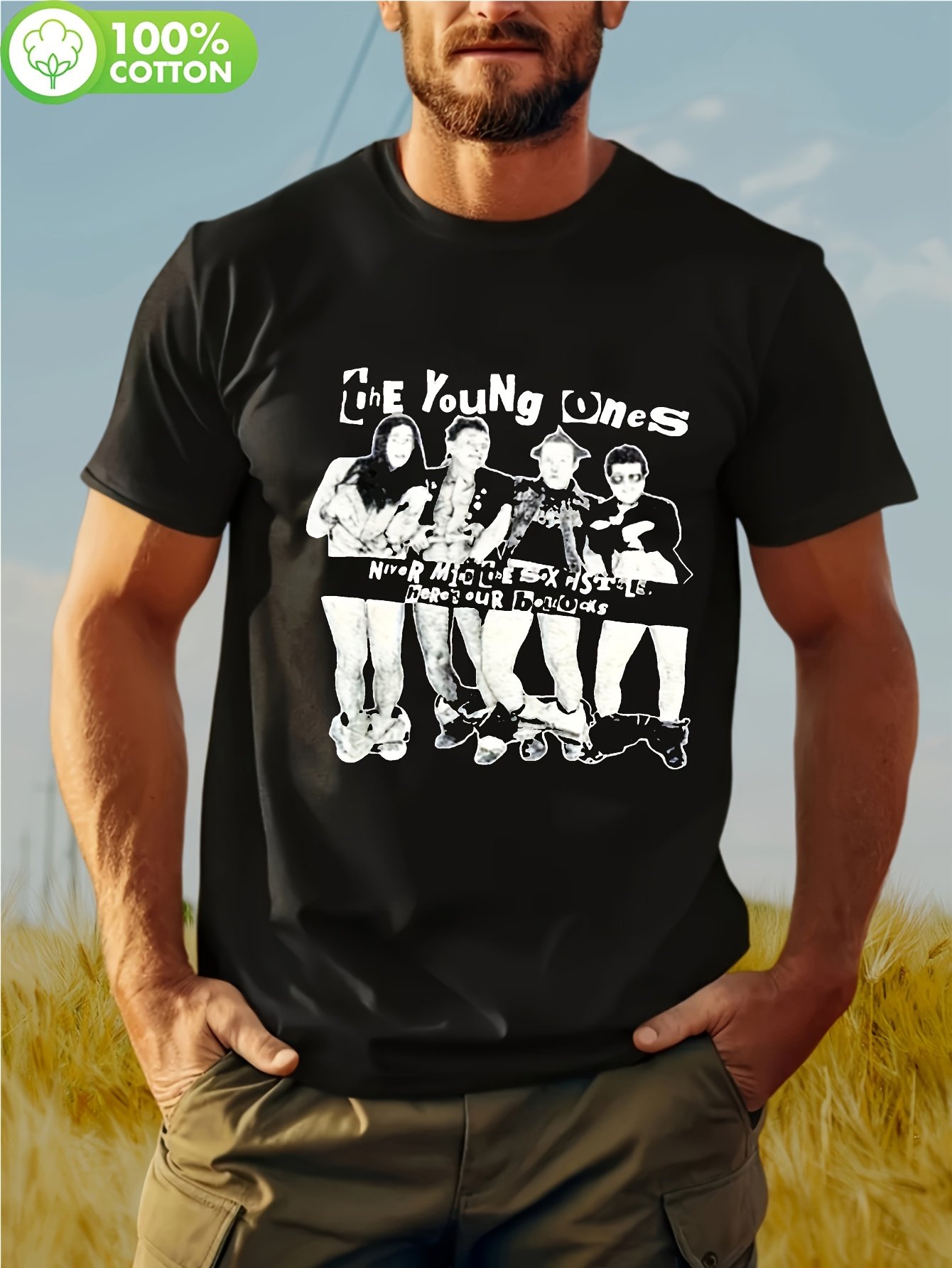 Black Graphic Round Neck Regular T-Shirt