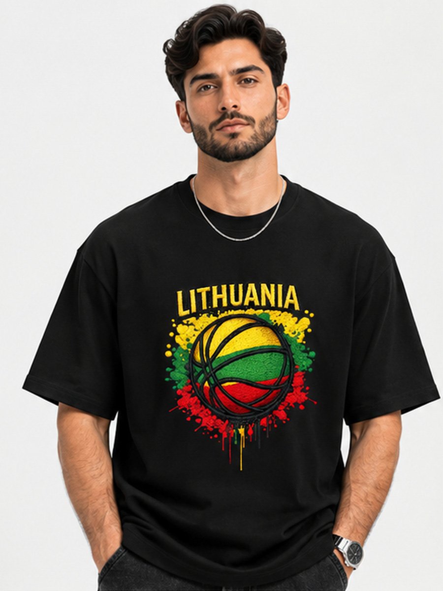 Men Lithuania Basketball Flag Graphic T-Shirt