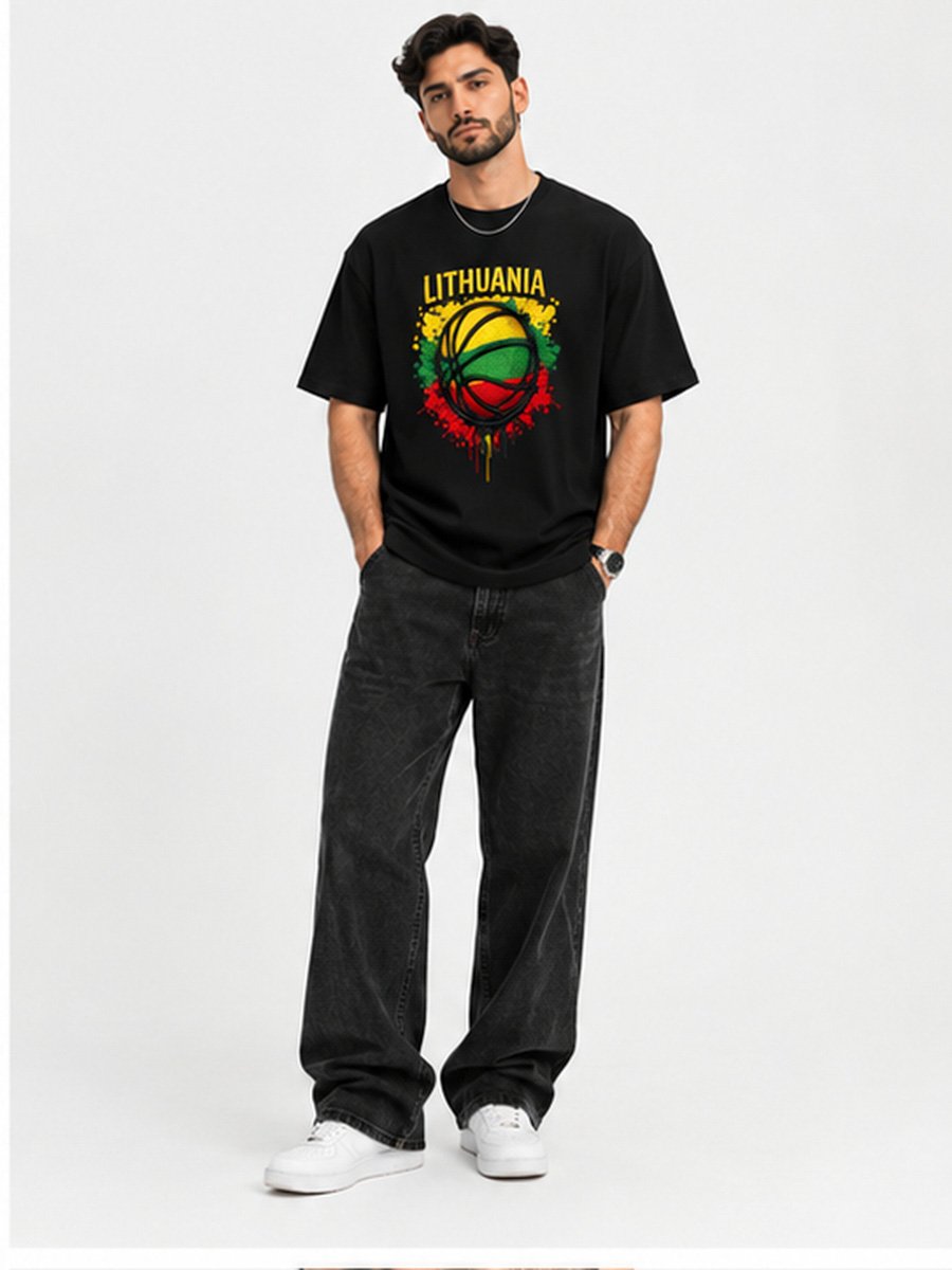 Men Lithuania Basketball Flag Graphic T-Shirt