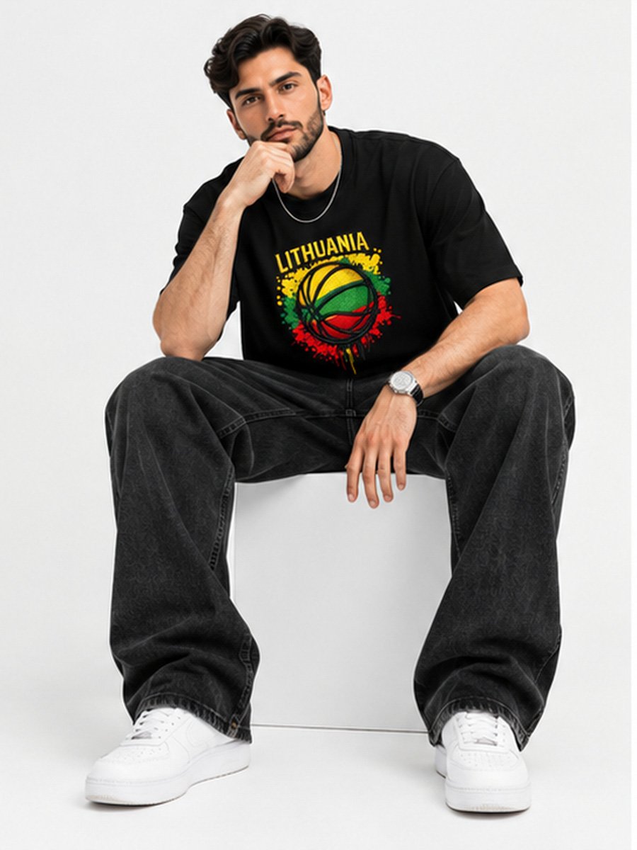 Men Lithuania Basketball Flag Graphic T-Shirt
