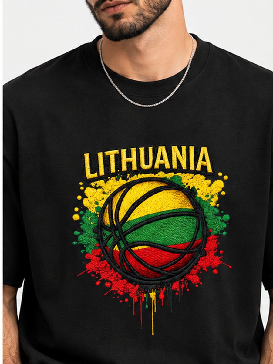 Men Lithuania Basketball Flag Graphic T-Shirt