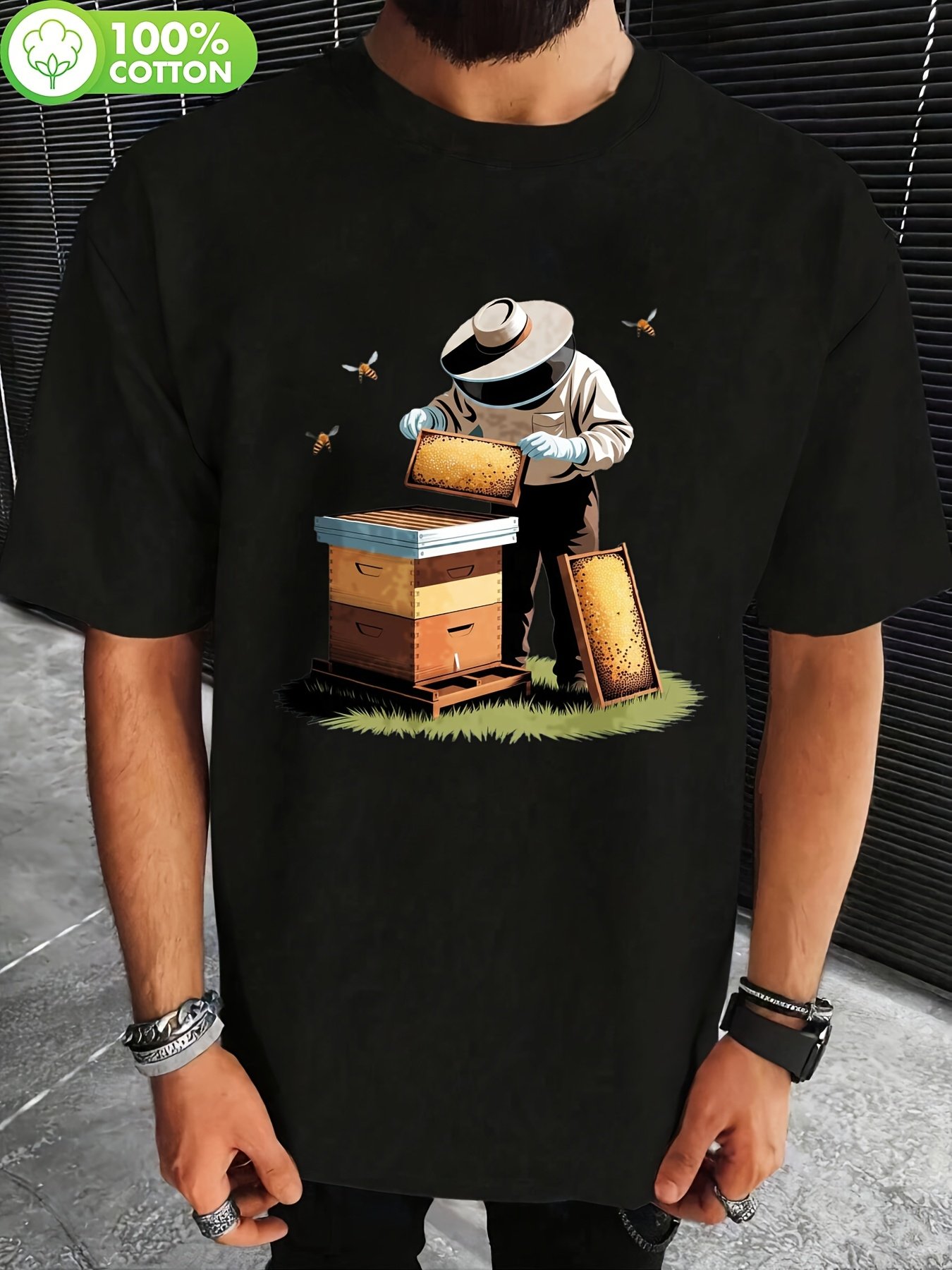 Black Graphic Round Neck Loose Fit T-Shirt