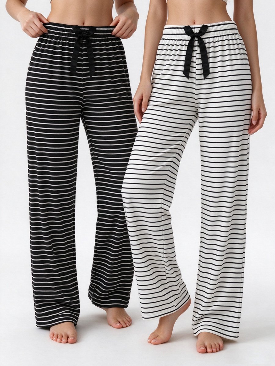 Pack of 2 - Striped Full-Length Straight Pyjama
