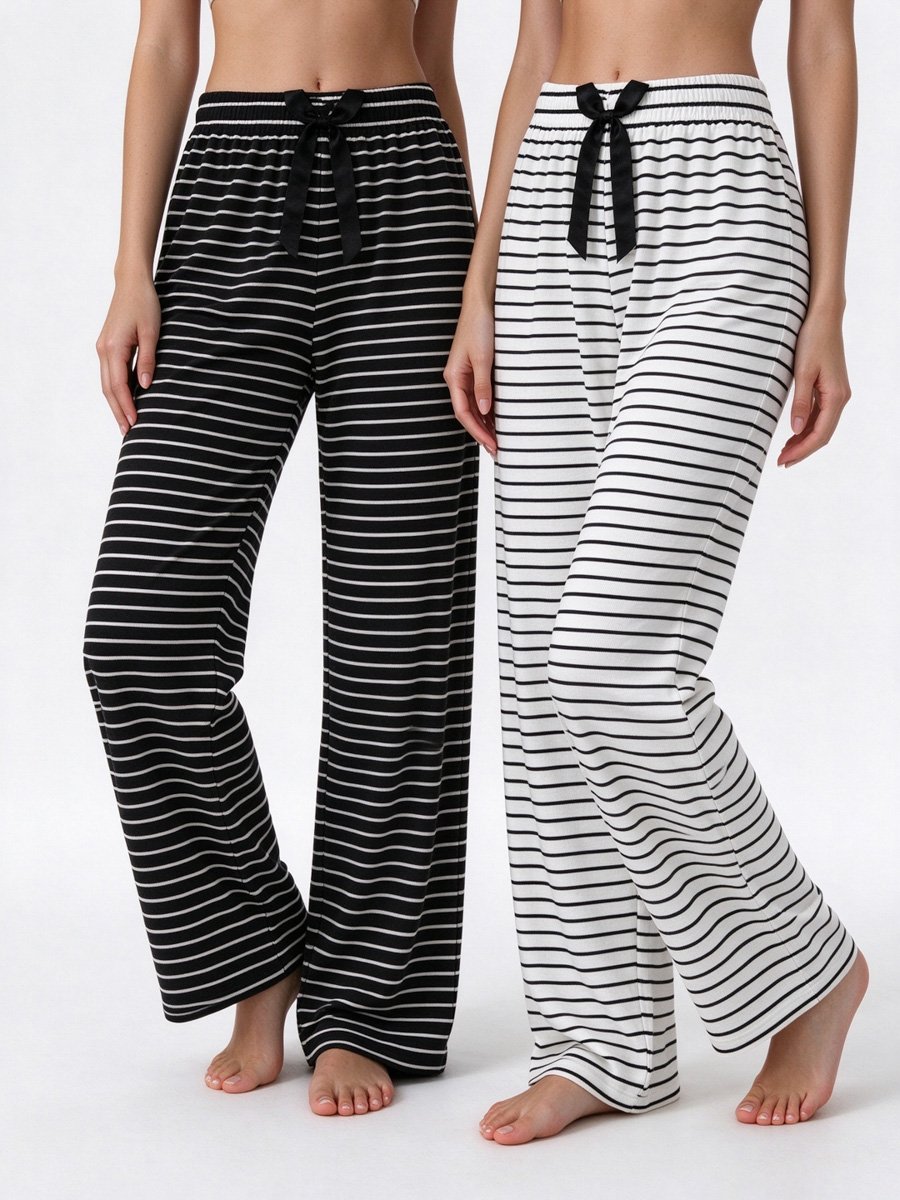Pack of 2 - Striped Full-Length Straight Pyjama