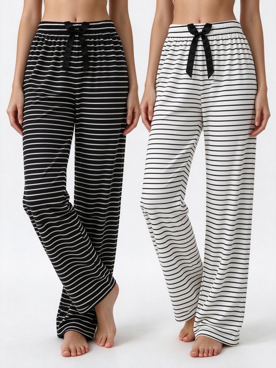 Pack of 2 - Striped Full-Length Straight Pyjama