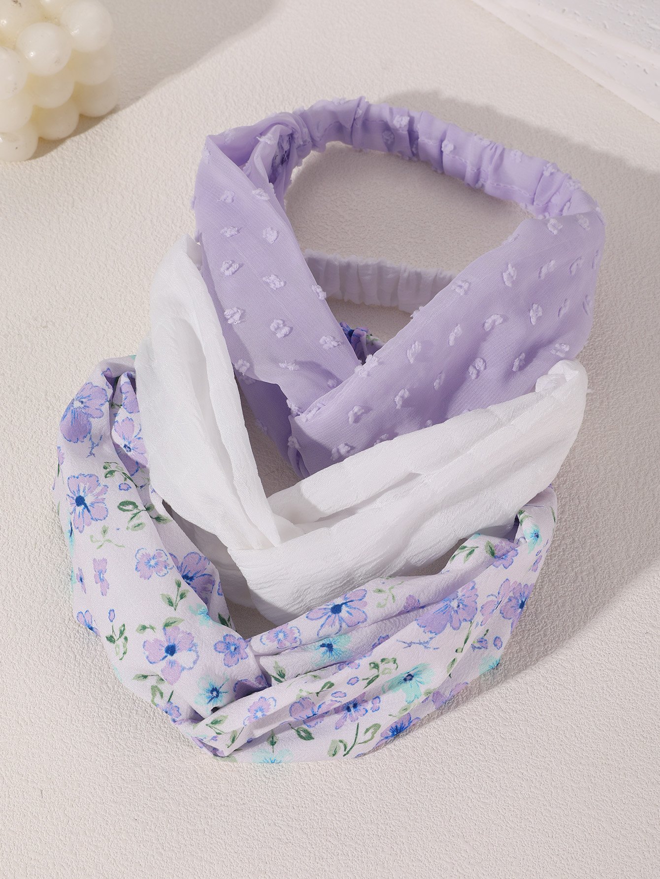 Floral and Solid Twisted Headband Set 3-Pack