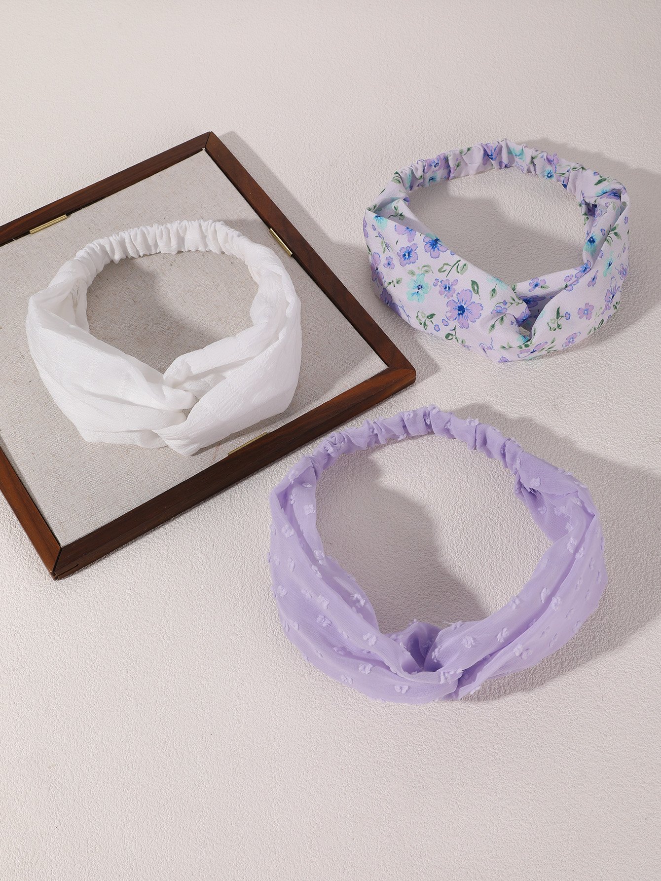 Floral and Solid Twisted Headband Set 3-Pack