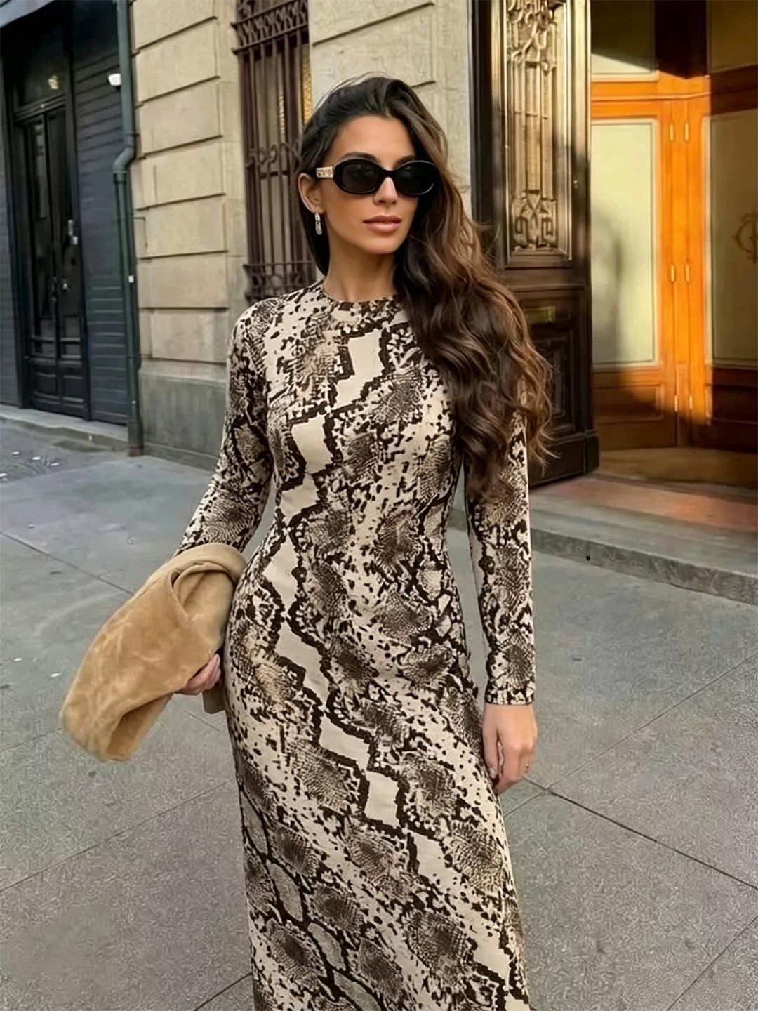 Multi Printed Round Neck A-Line Maxi Dress
