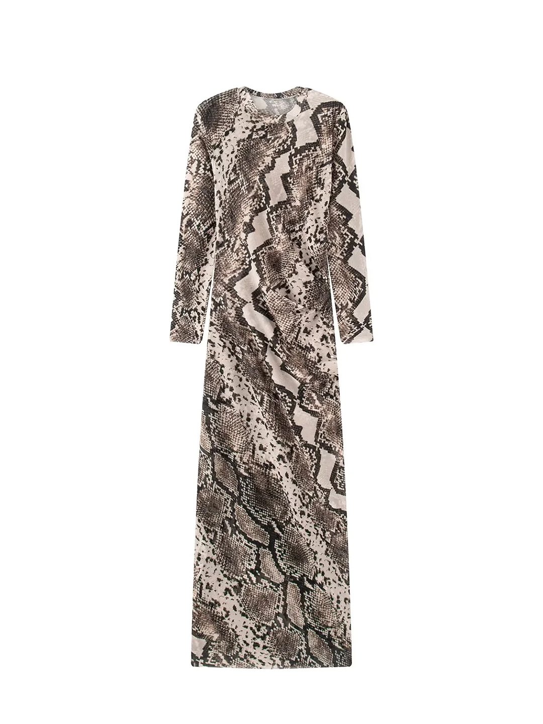 Multi Printed Round Neck A-Line Maxi Dress