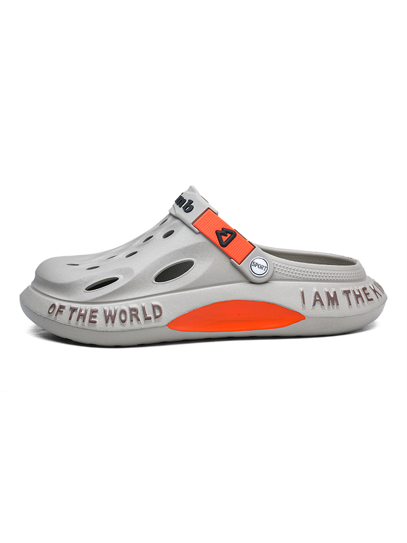 Men Grey Comfort Plain Clogs with Orange Trim