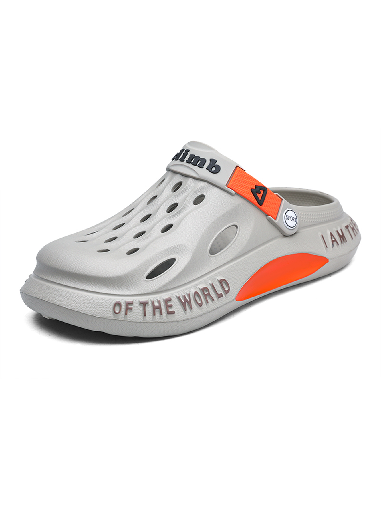 Men Grey Comfort Plain Clogs with Orange Trim