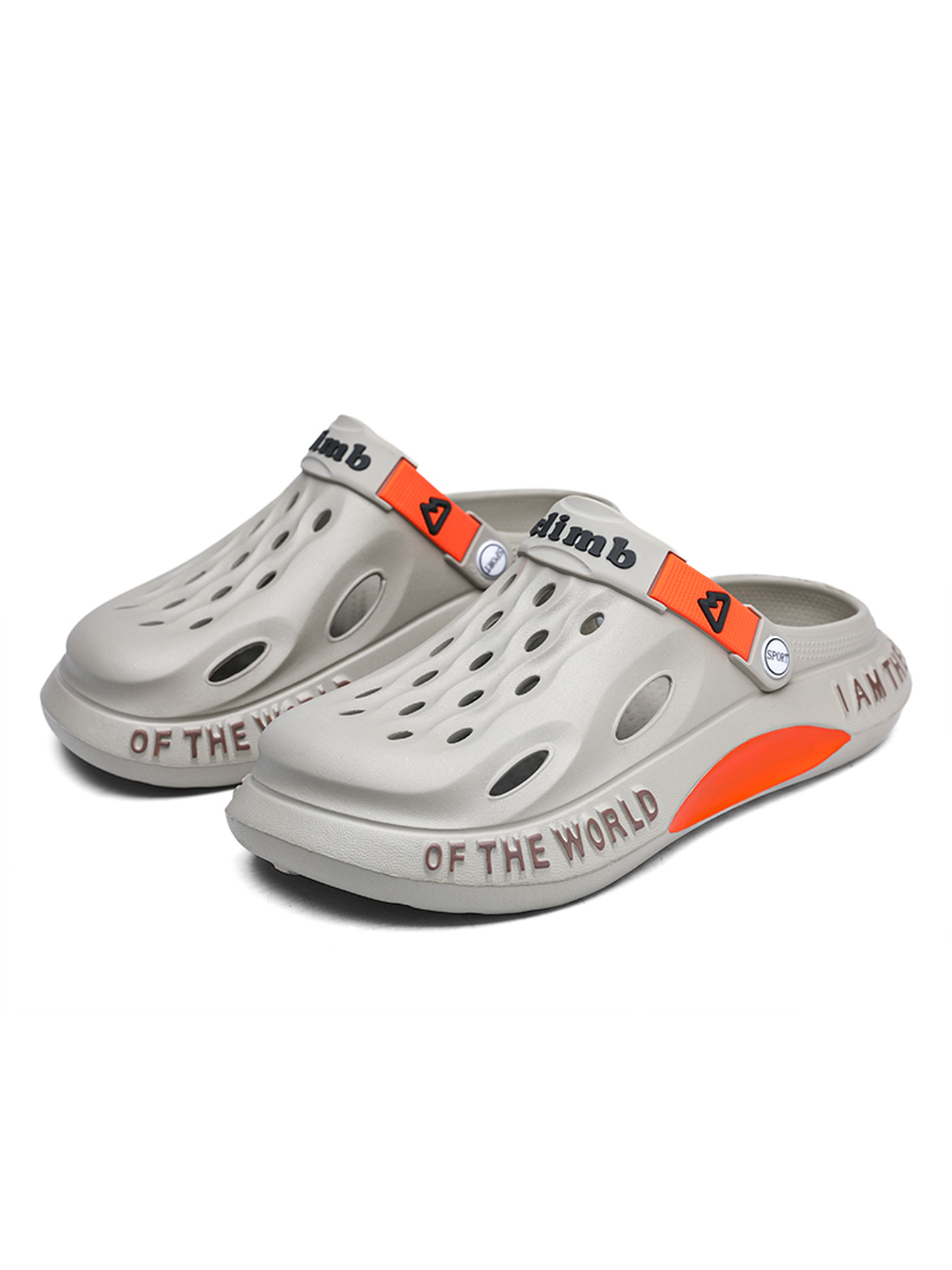 Men Grey Comfort Plain Clogs with Orange Trim
