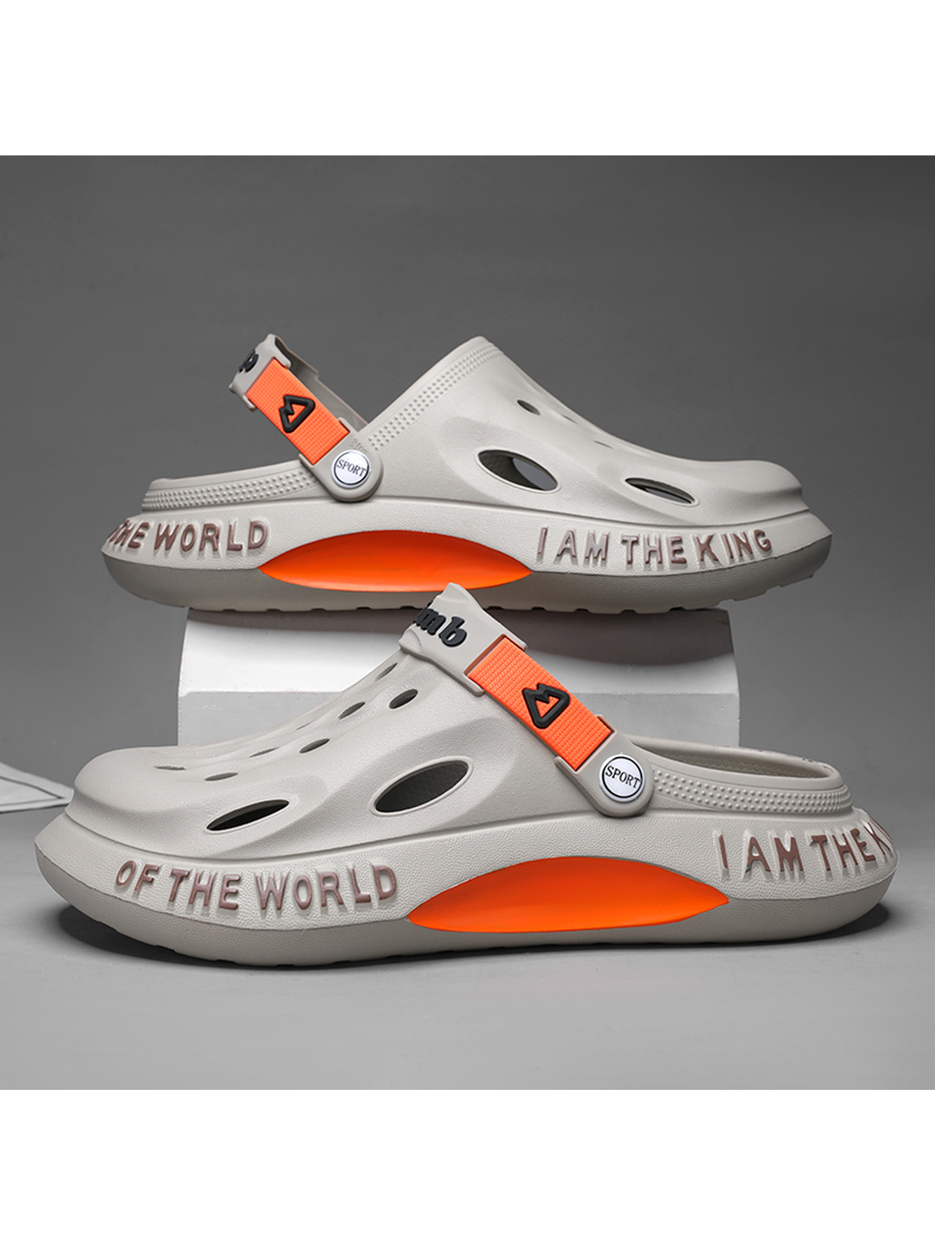 Men Grey Comfort Plain Clogs with Orange Trim