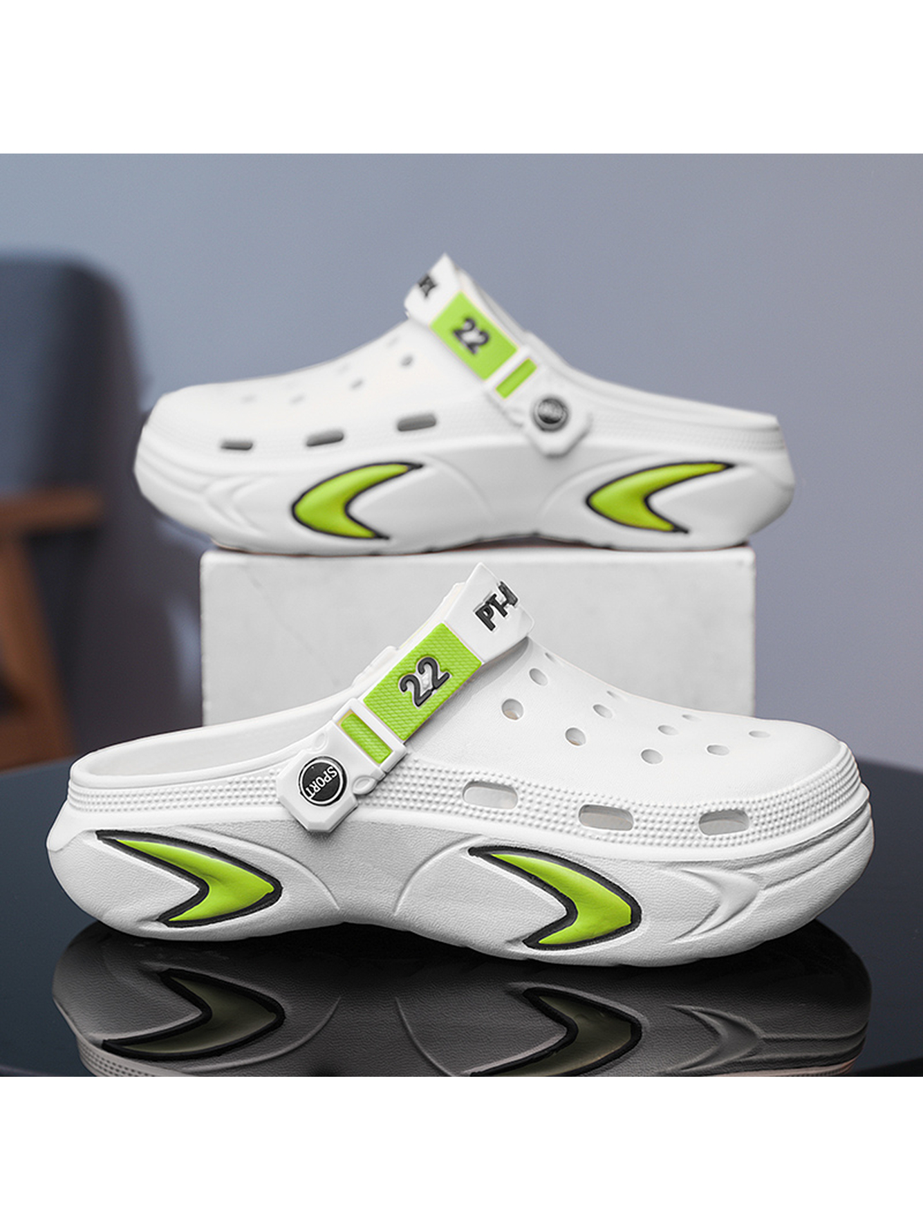 Men White Comfort Plain Clogs with Sport Strap