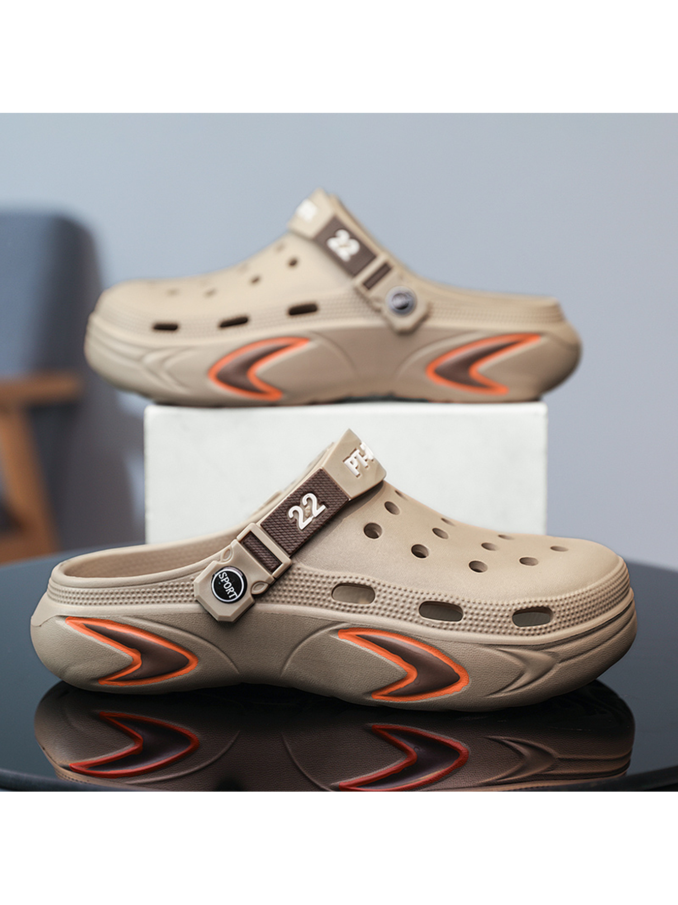 Men Beige Casual Plain Clogs with Sport Strap