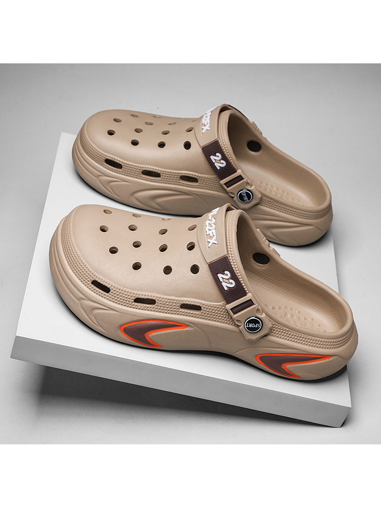Men Beige Casual Plain Clogs with Sport Strap